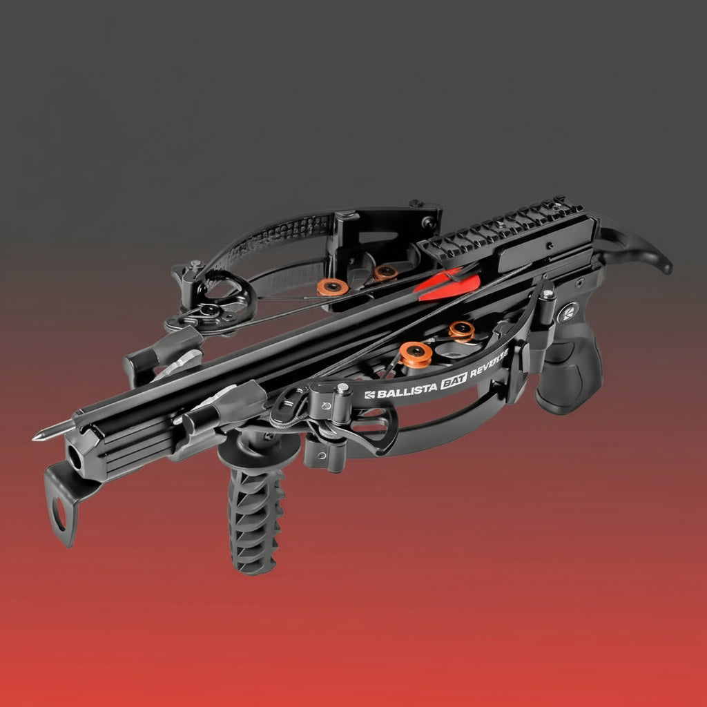 Ballista BAT Reverse crossbow with packaging and accessories on a white background