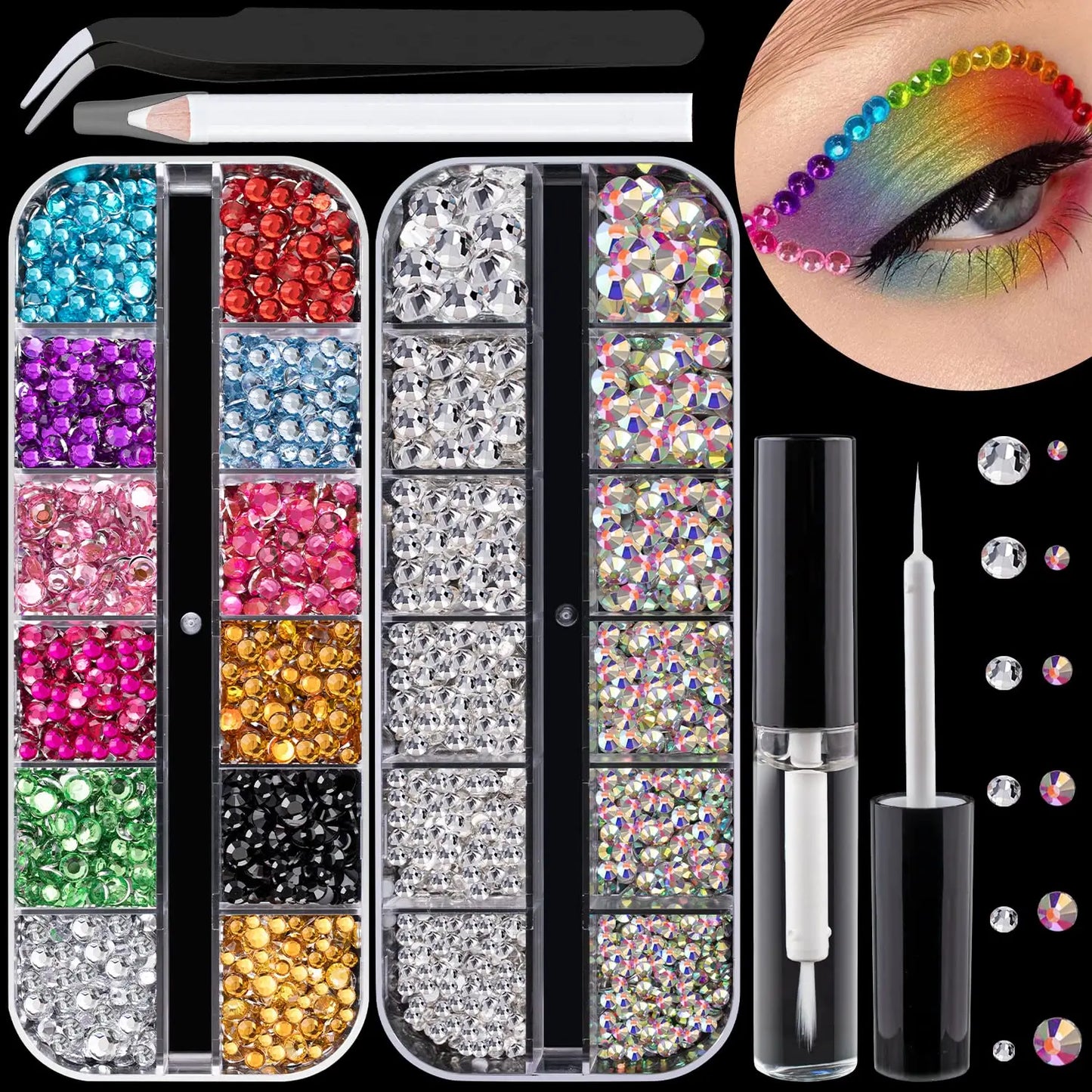 Flat Back Rhinestone Kit 4520 Pieces Colorful & Crystal AB Face Gems