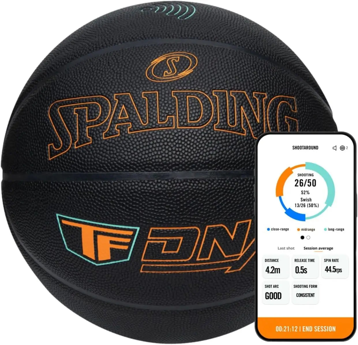 Spalding TF DNA Smart Basketball with 1 Year App Subscription Shot Tracking Performance Analytics