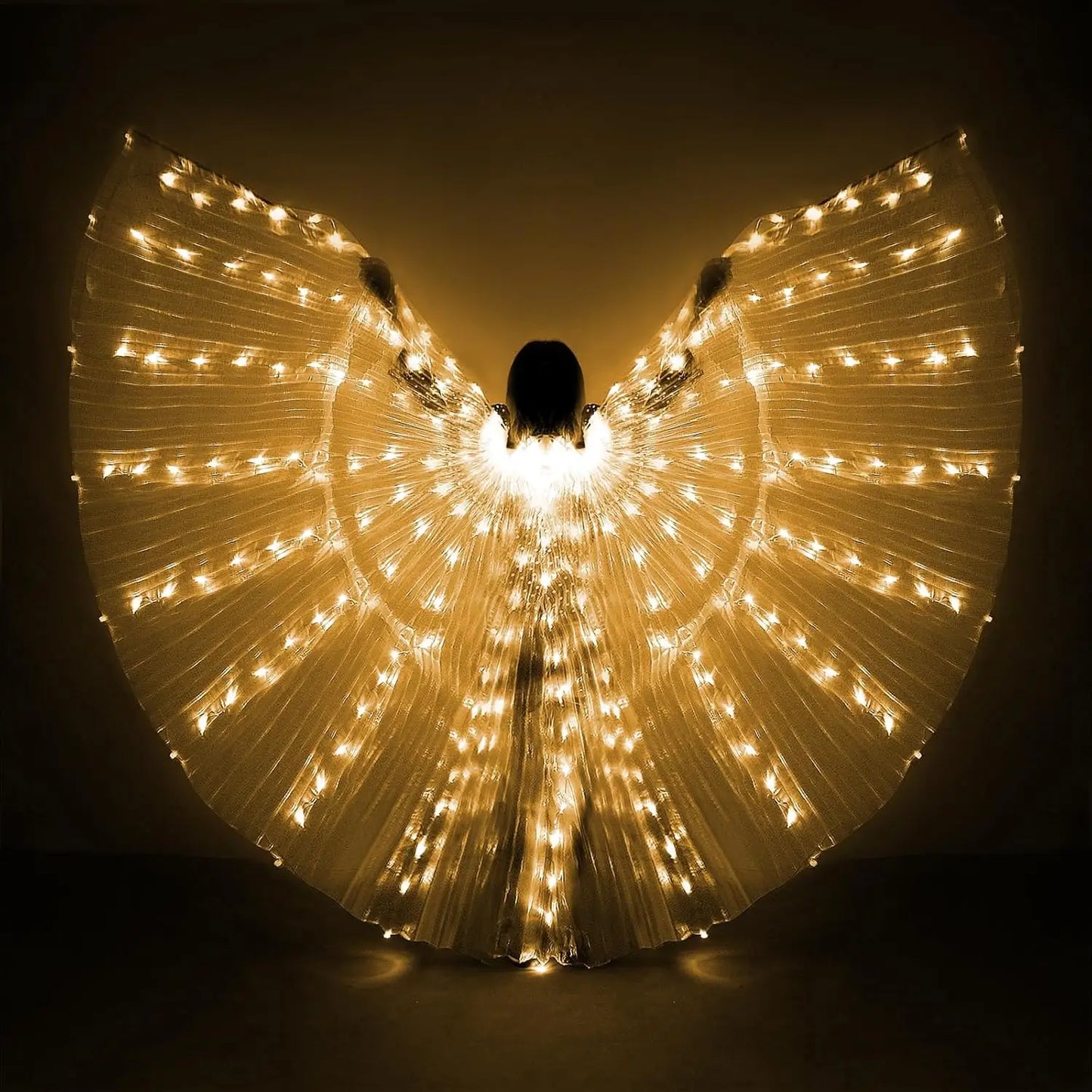 iMucci LED Belly Dance Wings with Telescopic Sticks, Glow Angel Light Up Dance Wings for Adults and Children Yellow Lace