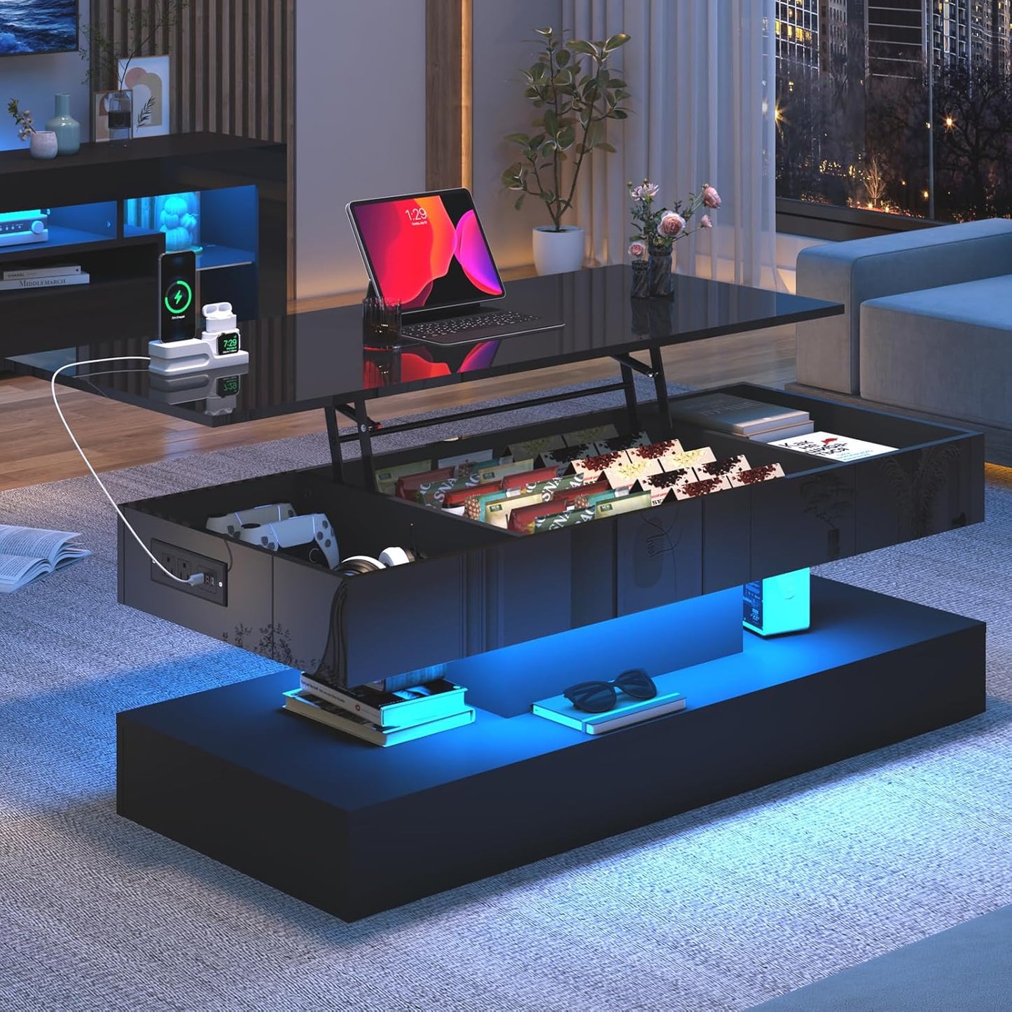 Modern High Glossy LED Coffee Table for Living Room
