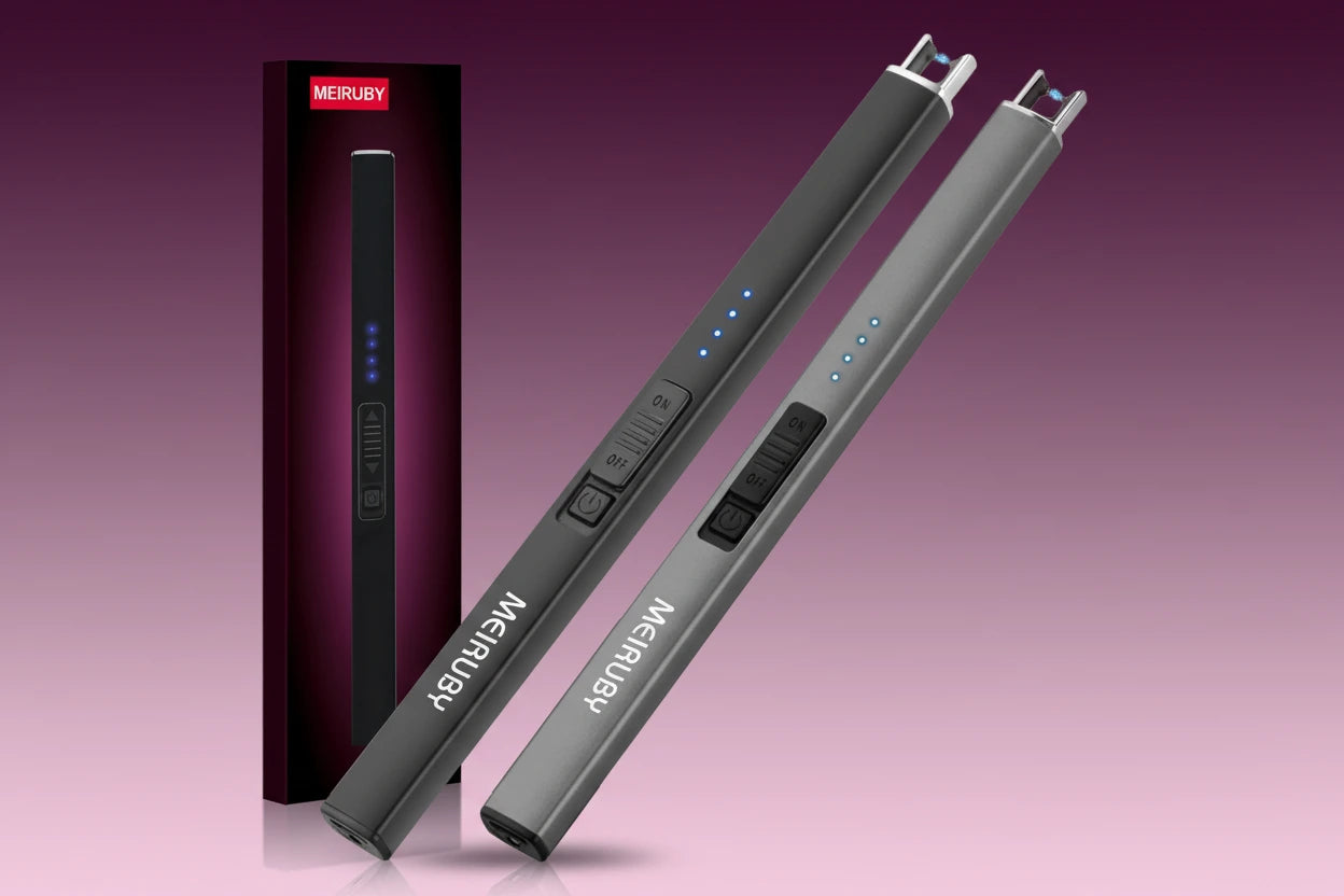 Two MEIRUBY electronic devices with a packaging box on a white background