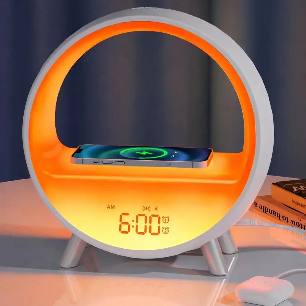 Sunrise Alarm Clock with Wireless Charging & Bluetooth Speaker – WakeGlow 401