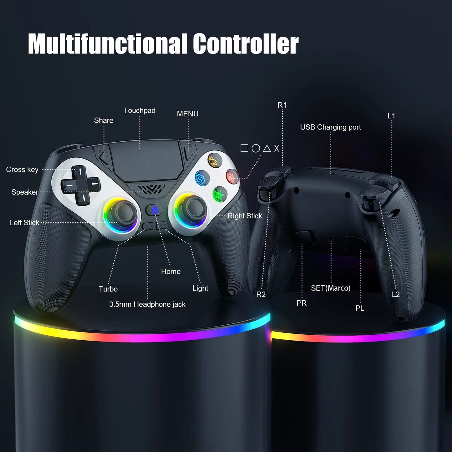 RGB Wireless Controller Compatible with PS5 and PC