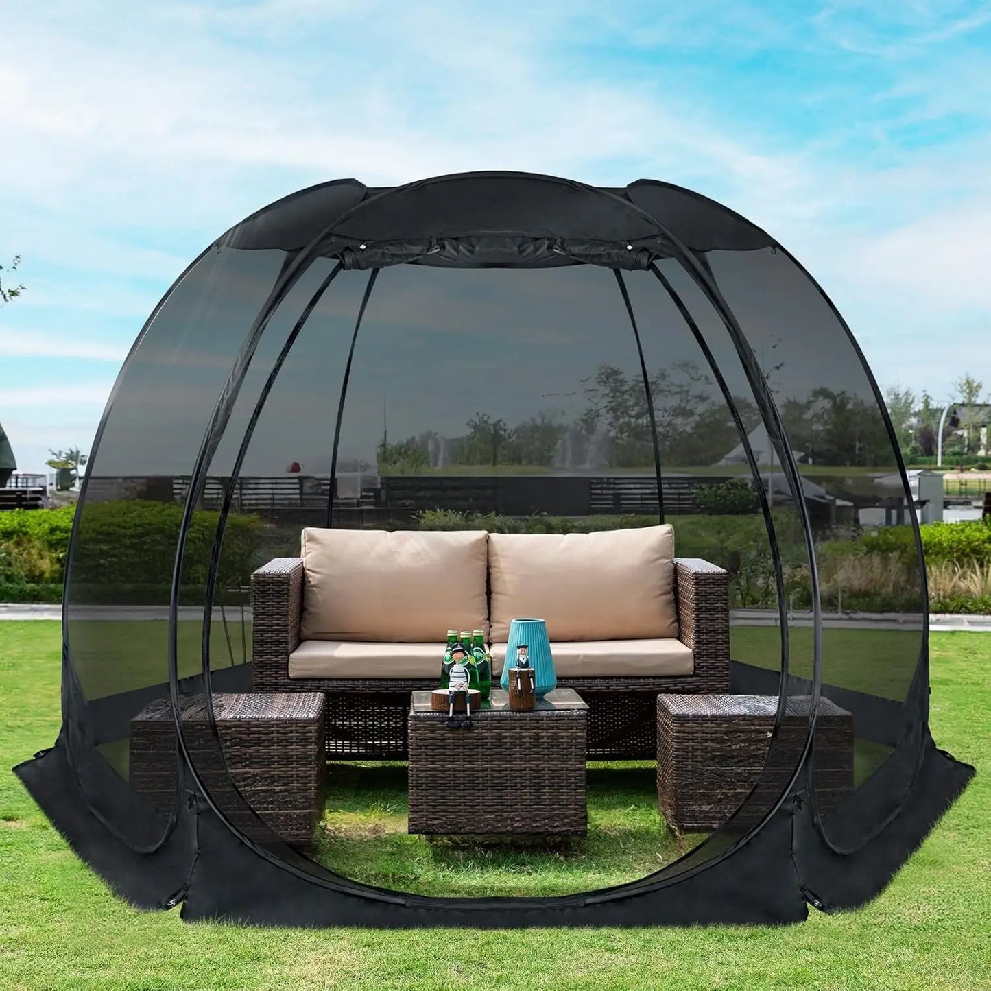 Alvantor Pop Up Screen House Gazebo 10x10 UV Resistant Canopy Tent with Mosquito Netting and Instant Fiberglass Frame Black
