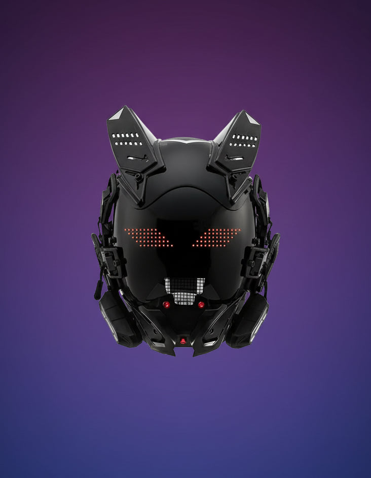 Black futuristic helmet with LED lights