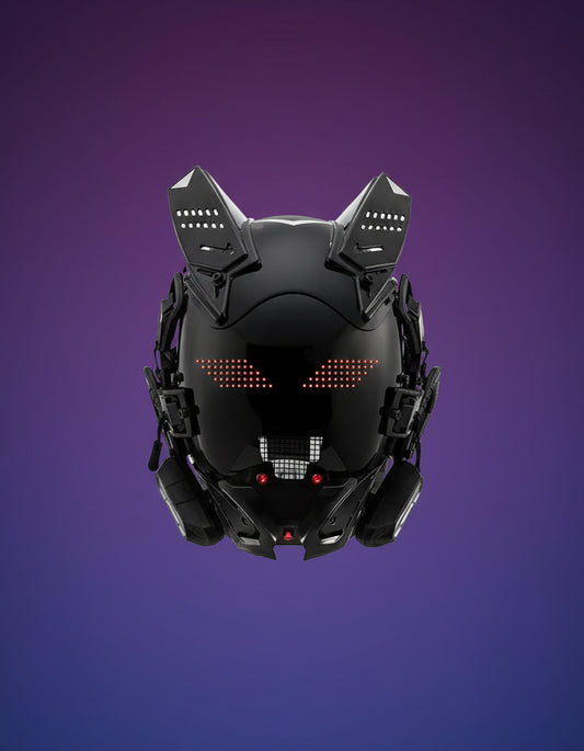 Black futuristic helmet with LED lights