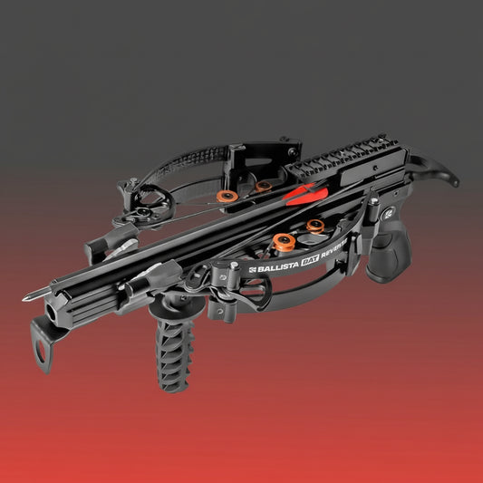 Ballista BAT Reverse crossbow with packaging and accessories on a white background