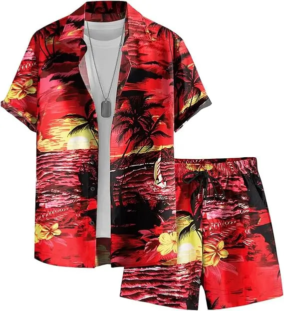 EISHOPEER Men’s Hawaiian Rave Set | Flower Button Down Shirt and Shorts Festival Outfit