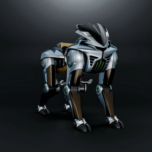 Robotic panther-like creature on a dark background