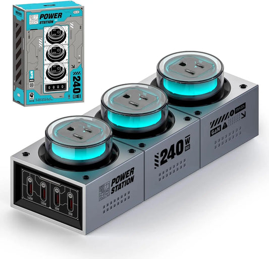 Mfish 240W GaN Fast Charging Station 7 in 1 USB C Desktop Power Hub with RGB Lighting