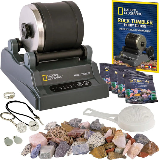 National Geographic Rock Tumbler Kit for Kids and Adults Hobby Edition STEM Geology Polisher with Gemstones and Grits