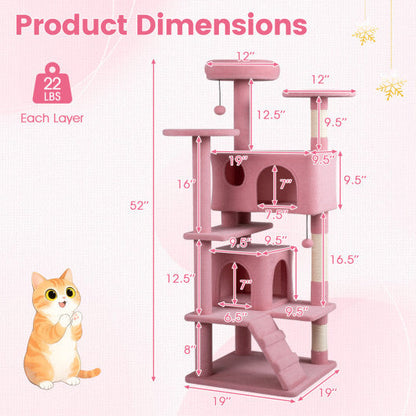 52 Inch Tall Cat Tree Tower for Indoor Cats-Pink