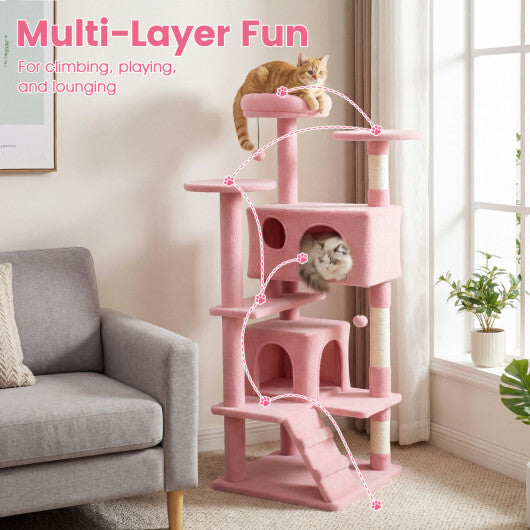 52 Inch Tall Cat Tree Tower for Indoor Cats-Pink