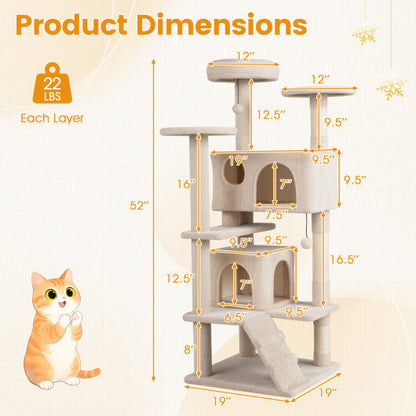 52 Inch Tall Cat Tree Tower for Indoor Cats-Pink