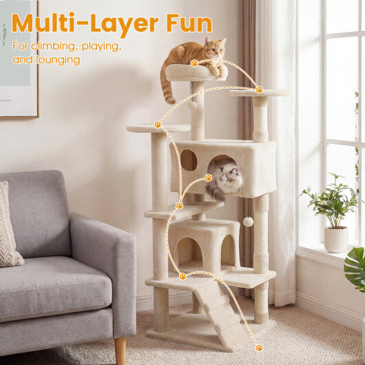 52 Inch Tall Cat Tree Tower for Indoor Cats-Pink