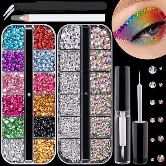 Flat Back Rhinestone Kit 4520 Pieces Colorful & Crystal AB Face Gems