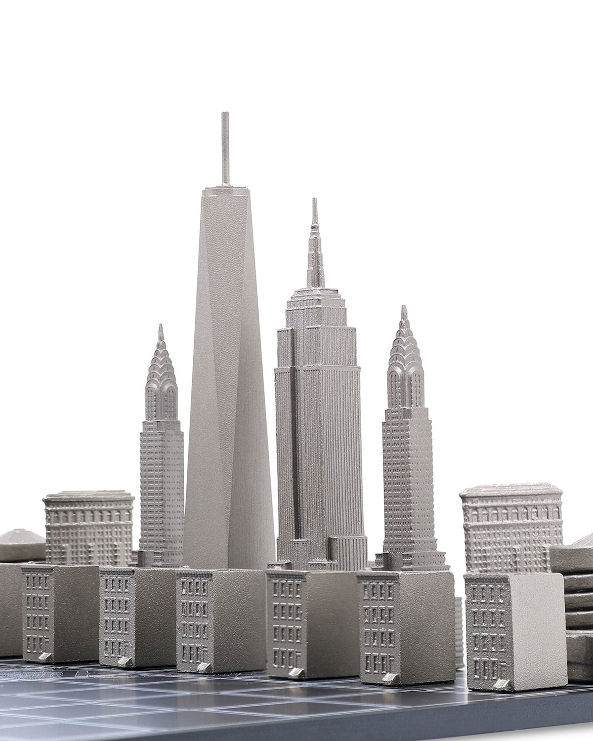 Chess Set Stainless Steel NEW YORK with Wood Map Board