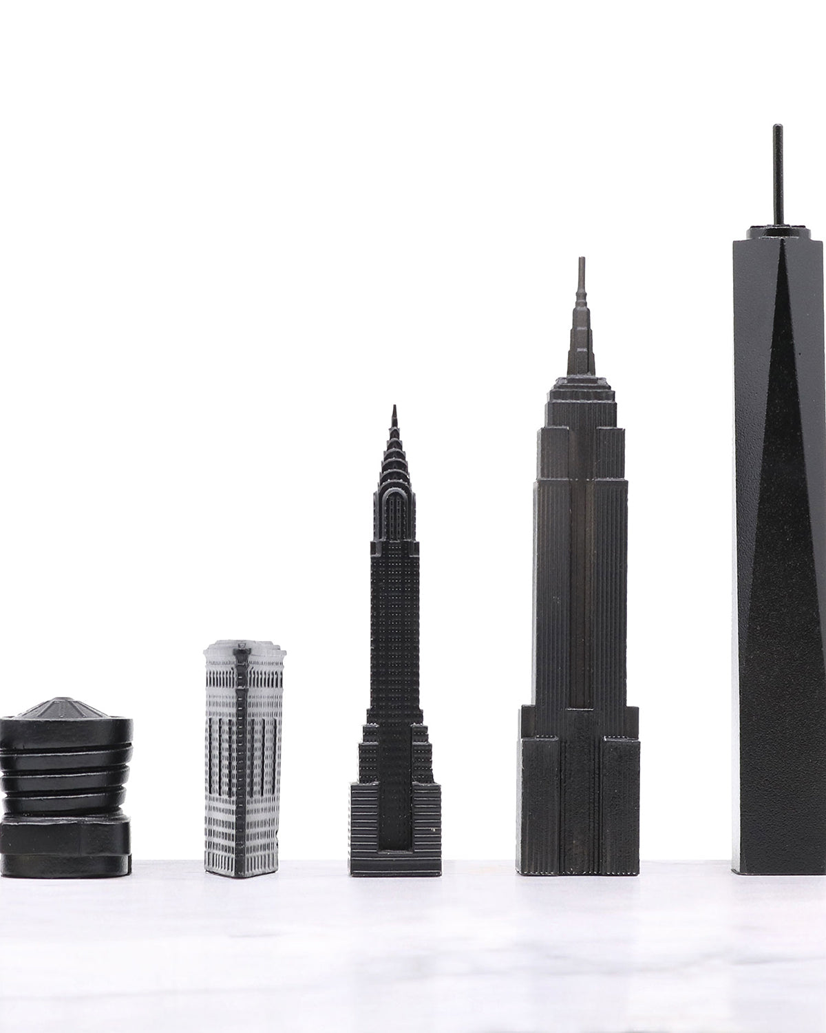 Chess Set Stainless Steel NEW YORK with Wood Map Board