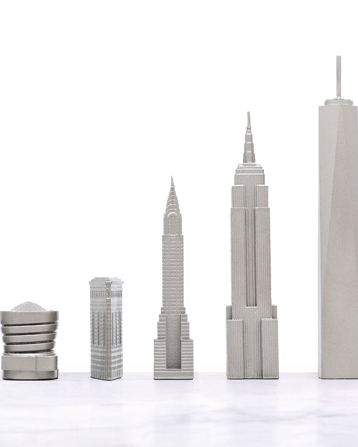 Chess Set Stainless Steel NEW YORK with Wood Map Board