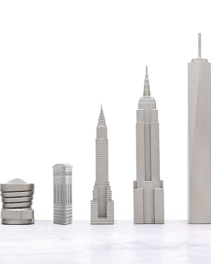 Chess Set Stainless Steel NEW YORK with Wood Map Board