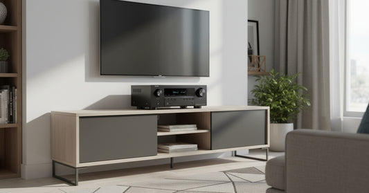 Denon audio receiver on a white background