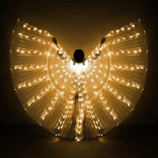 iMucci LED Belly Dance Wings with Telescopic Sticks, Glow Angel Light Up Dance Wings for Adults and Children Yellow Lace