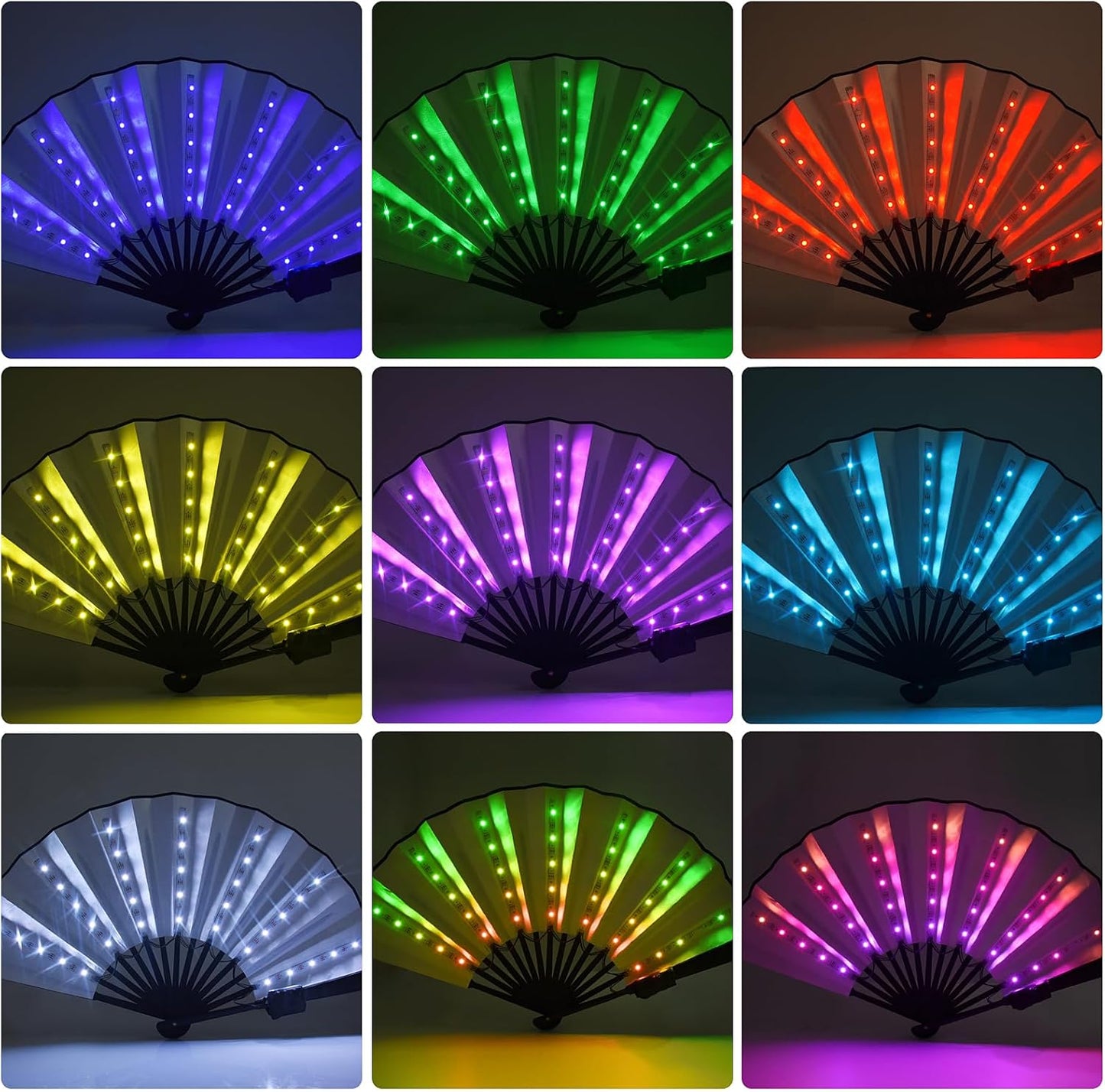 LED Glowing Colorful Hand Held Folding Fan with Remote Control