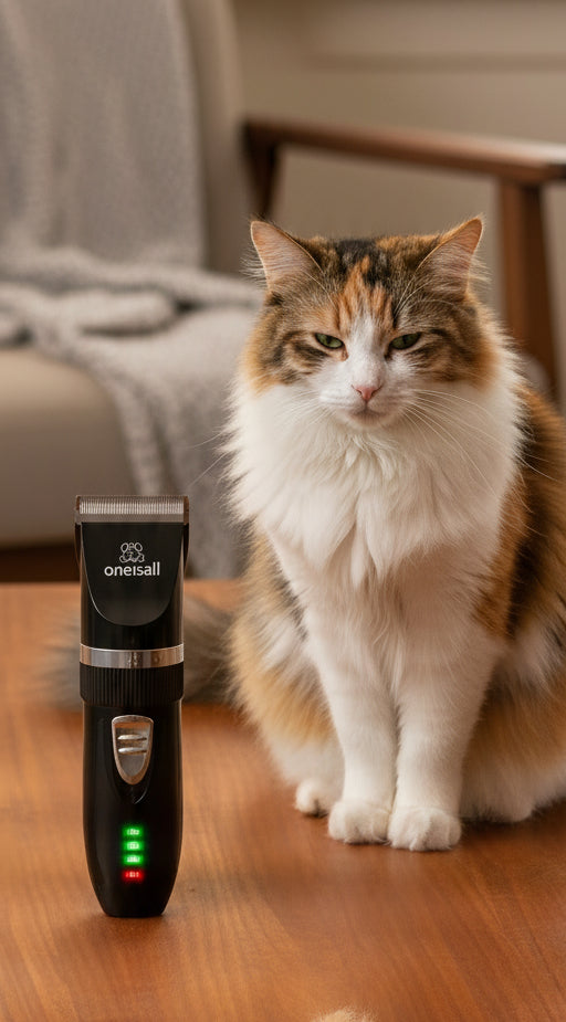 Oneisall grooming kit with hair trimmer, attachments, and accessories on a white background